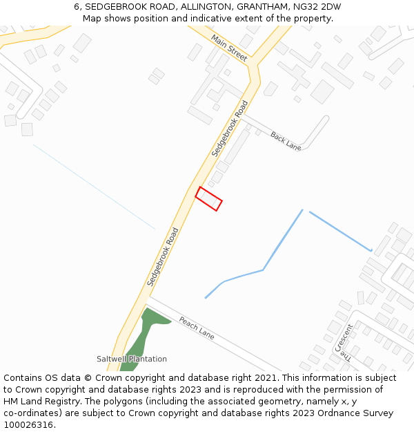 6, SEDGEBROOK ROAD, ALLINGTON, GRANTHAM, NG32 2DW: Location map and indicative extent of plot