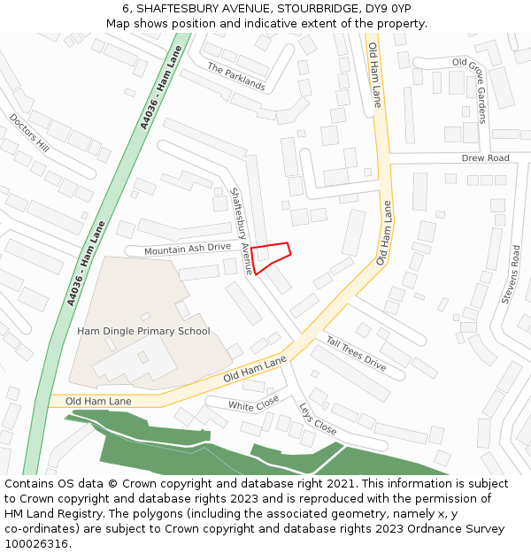 6, SHAFTESBURY AVENUE, STOURBRIDGE, DY9 0YP: Location map and indicative extent of plot