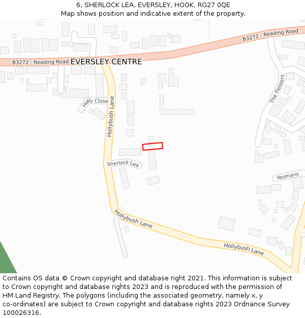 6, SHERLOCK LEA, EVERSLEY, HOOK, RG27 0QE: Location map and indicative extent of plot