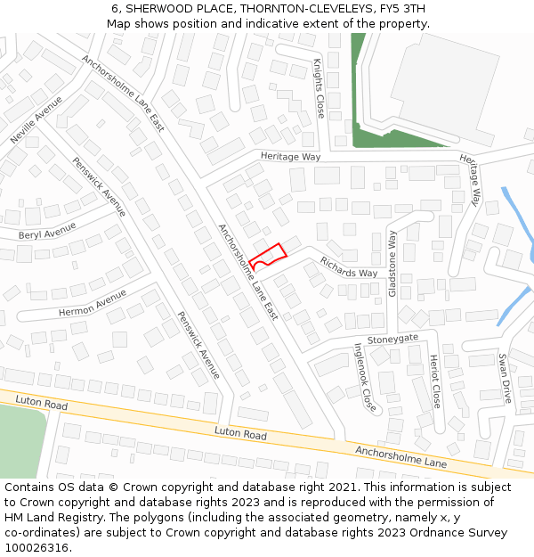 6, SHERWOOD PLACE, THORNTON-CLEVELEYS, FY5 3TH: Location map and indicative extent of plot
