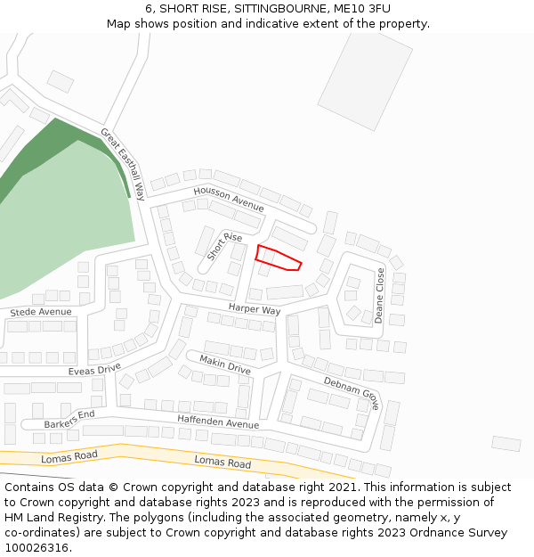 6, SHORT RISE, SITTINGBOURNE, ME10 3FU: Location map and indicative extent of plot