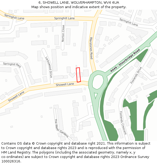 6, SHOWELL LANE, WOLVERHAMPTON, WV4 4UA: Location map and indicative extent of plot