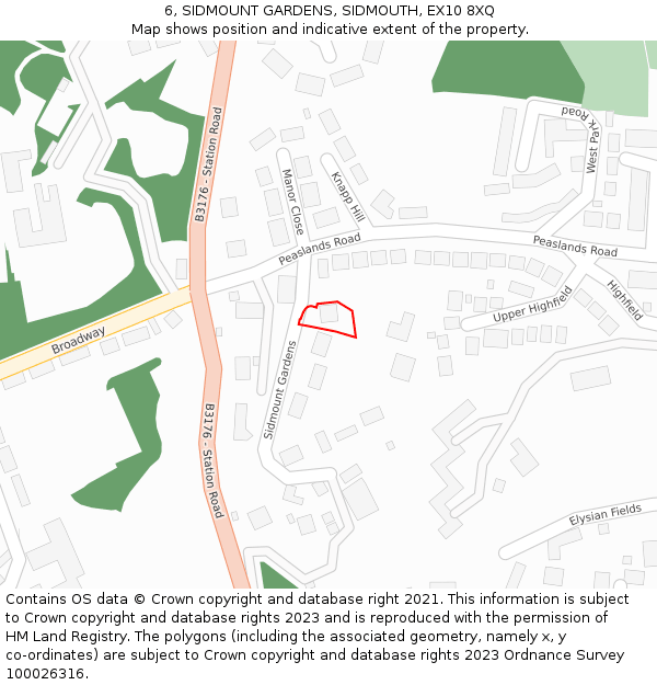 6, SIDMOUNT GARDENS, SIDMOUTH, EX10 8XQ: Location map and indicative extent of plot