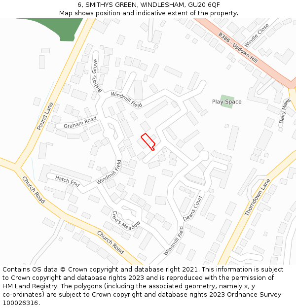 6, SMITHYS GREEN, WINDLESHAM, GU20 6QF: Location map and indicative extent of plot