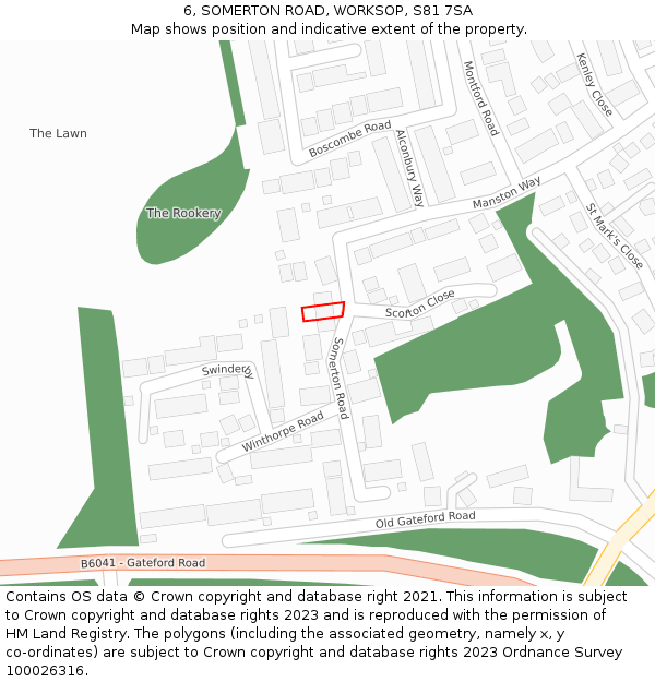 6, SOMERTON ROAD, WORKSOP, S81 7SA: Location map and indicative extent of plot