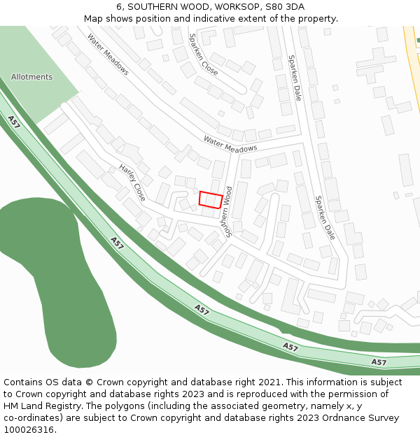 6, SOUTHERN WOOD, WORKSOP, S80 3DA: Location map and indicative extent of plot