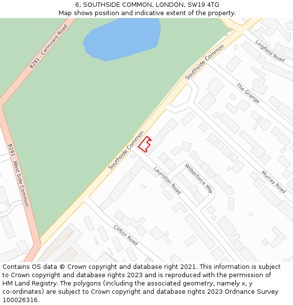 6, SOUTHSIDE COMMON, LONDON, SW19 4TG: Location map and indicative extent of plot