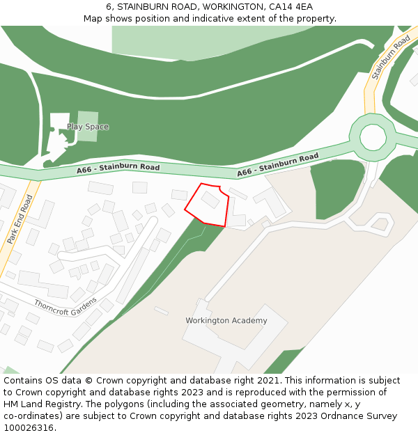 6, STAINBURN ROAD, WORKINGTON, CA14 4EA: Location map and indicative extent of plot