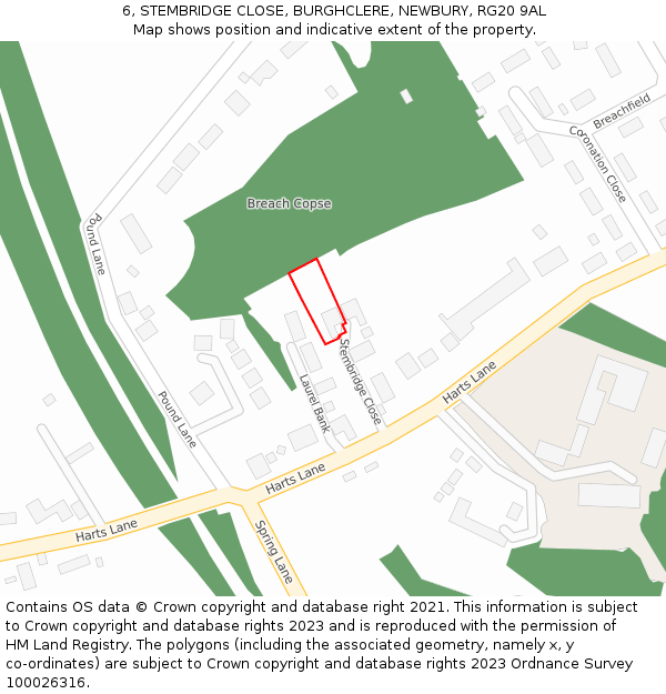 6, STEMBRIDGE CLOSE, BURGHCLERE, NEWBURY, RG20 9AL: Location map and indicative extent of plot