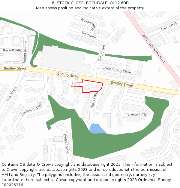 6, STOCK CLOSE, ROCHDALE, OL12 6BB: Location map and indicative extent of plot