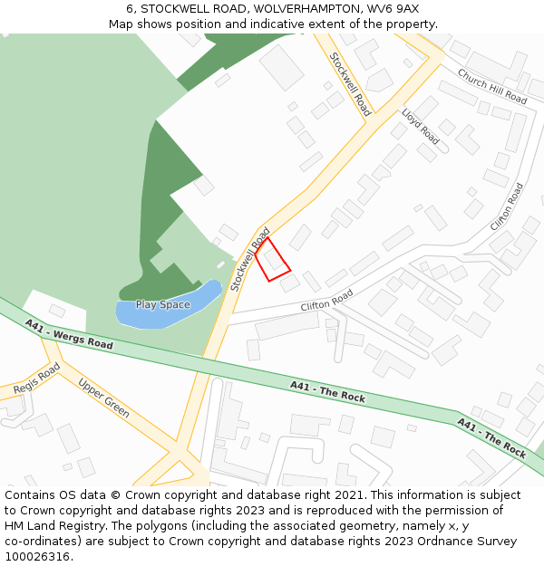6, STOCKWELL ROAD, WOLVERHAMPTON, WV6 9AX: Location map and indicative extent of plot