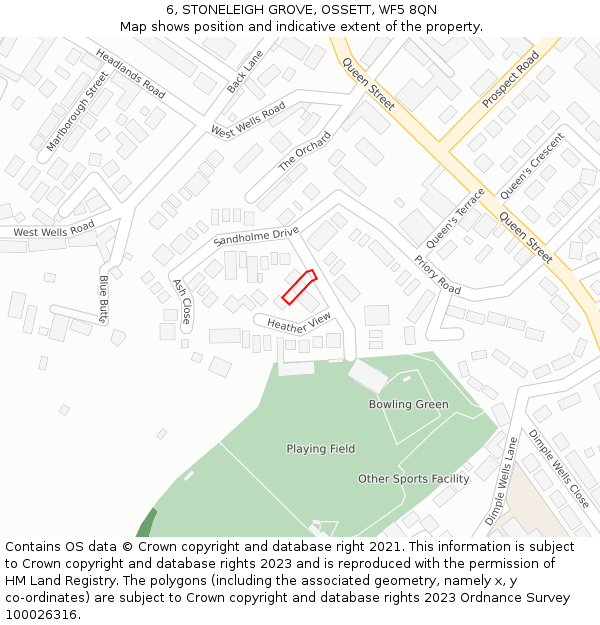 6, STONELEIGH GROVE, OSSETT, WF5 8QN: Location map and indicative extent of plot