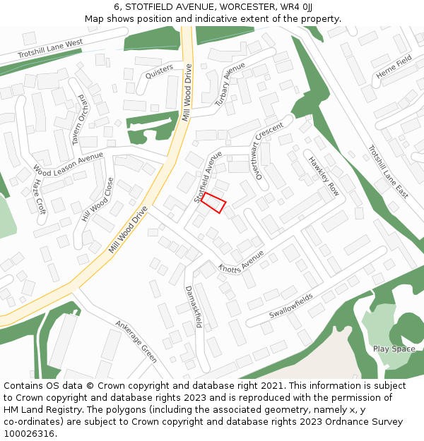 6, STOTFIELD AVENUE, WORCESTER, WR4 0JJ: Location map and indicative extent of plot