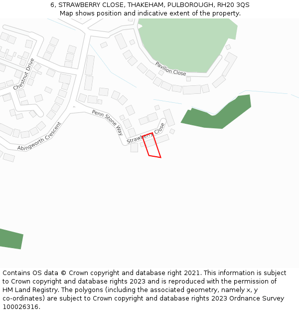 6, STRAWBERRY CLOSE, THAKEHAM, PULBOROUGH, RH20 3QS: Location map and indicative extent of plot