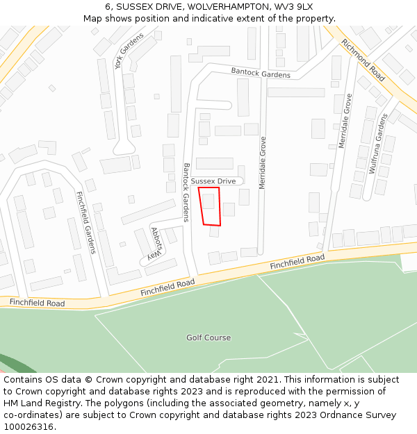 6, SUSSEX DRIVE, WOLVERHAMPTON, WV3 9LX: Location map and indicative extent of plot