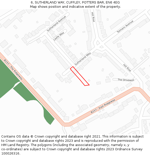 6, SUTHERLAND WAY, CUFFLEY, POTTERS BAR, EN6 4EG: Location map and indicative extent of plot