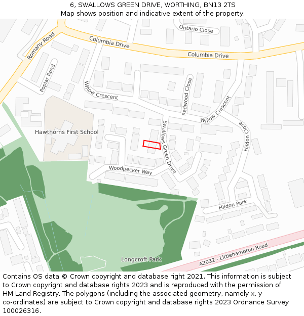 6, SWALLOWS GREEN DRIVE, WORTHING, BN13 2TS: Location map and indicative extent of plot