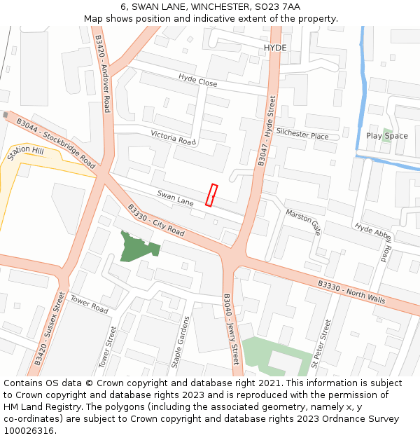 6, SWAN LANE, WINCHESTER, SO23 7AA: Location map and indicative extent of plot