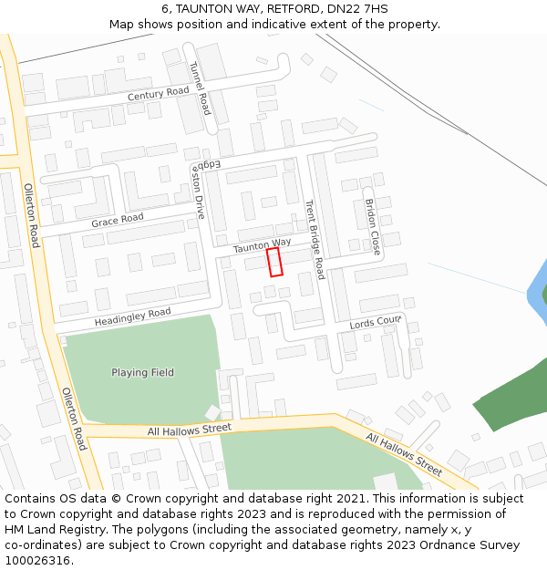 6, TAUNTON WAY, RETFORD, DN22 7HS: Location map and indicative extent of plot