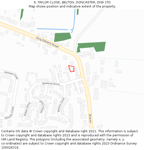 6, TAYLOR CLOSE, BELTON, DONCASTER, DN9 1TD: Location map and indicative extent of plot