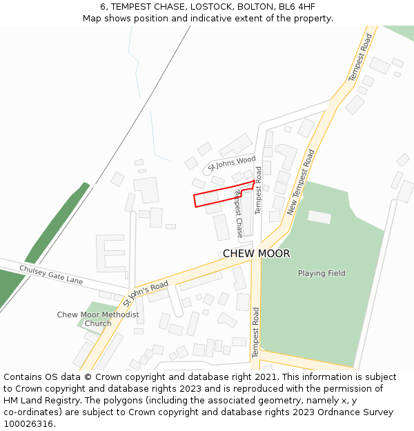 6, TEMPEST CHASE, LOSTOCK, BOLTON, BL6 4HF: Location map and indicative extent of plot