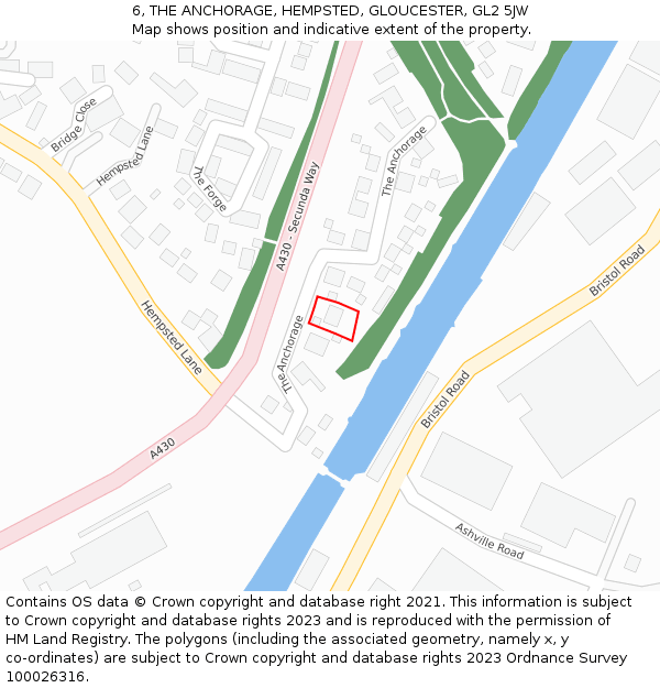 6, THE ANCHORAGE, HEMPSTED, GLOUCESTER, GL2 5JW: Location map and indicative extent of plot