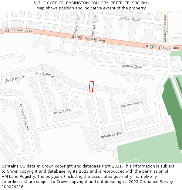 6, THE COPPICE, EASINGTON COLLIERY, PETERLEE, SR8 3NU: Location map and indicative extent of plot