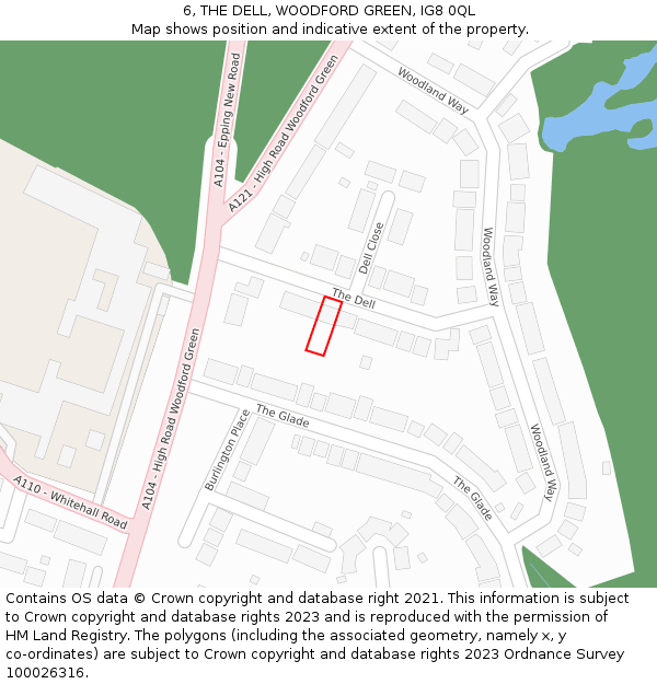 6, THE DELL, WOODFORD GREEN, IG8 0QL: Location map and indicative extent of plot