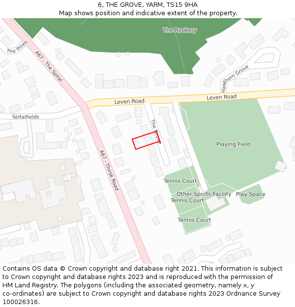6, THE GROVE, YARM, TS15 9HA: Location map and indicative extent of plot