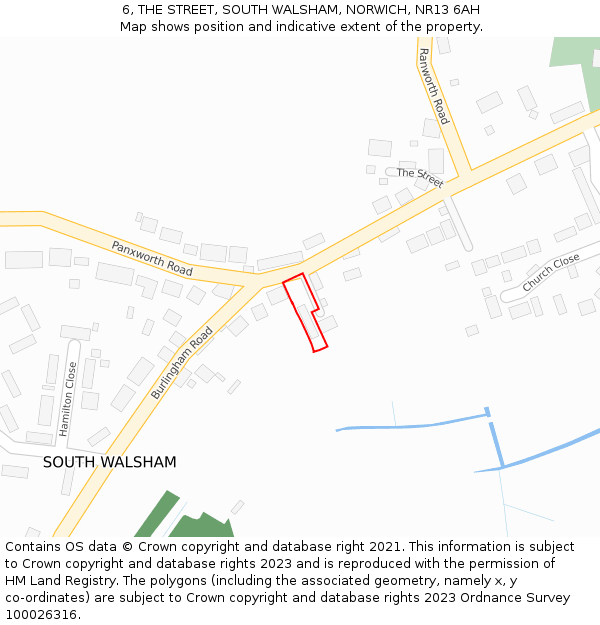 6, THE STREET, SOUTH WALSHAM, NORWICH, NR13 6AH: Location map and indicative extent of plot