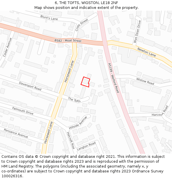 6, THE TOFTS, WIGSTON, LE18 2NF: Location map and indicative extent of plot