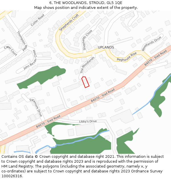 6, THE WOODLANDS, STROUD, GL5 1QE: Location map and indicative extent of plot