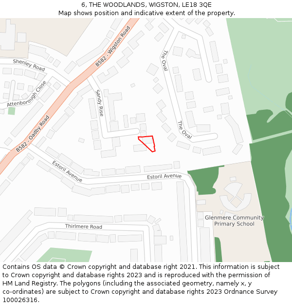 6, THE WOODLANDS, WIGSTON, LE18 3QE: Location map and indicative extent of plot