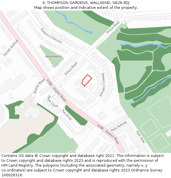 6, THOMPSON GARDENS, WALLSEND, NE28 8DJ: Location map and indicative extent of plot