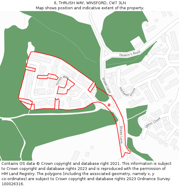 6, THRUSH WAY, WINSFORD, CW7 3LN: Location map and indicative extent of plot