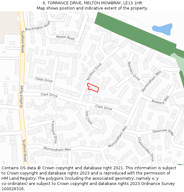 6, TORRANCE DRIVE, MELTON MOWBRAY, LE13 1HR: Location map and indicative extent of plot