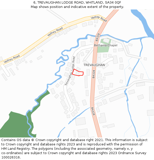 6, TREVAUGHAN LODGE ROAD, WHITLAND, SA34 0QF: Location map and indicative extent of plot