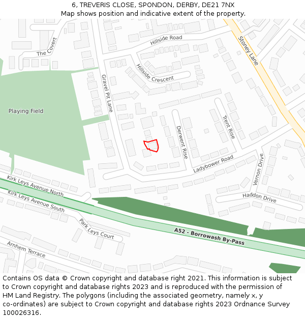 6, TREVERIS CLOSE, SPONDON, DERBY, DE21 7NX: Location map and indicative extent of plot