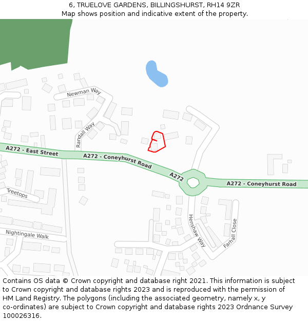 6, TRUELOVE GARDENS, BILLINGSHURST, RH14 9ZR: Location map and indicative extent of plot