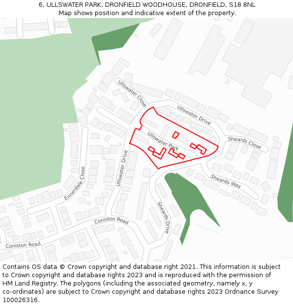 6, ULLSWATER PARK, DRONFIELD WOODHOUSE, DRONFIELD, S18 8NL: Location map and indicative extent of plot
