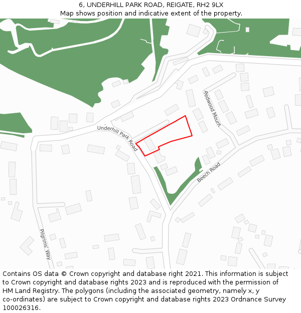 6, UNDERHILL PARK ROAD, REIGATE, RH2 9LX: Location map and indicative extent of plot