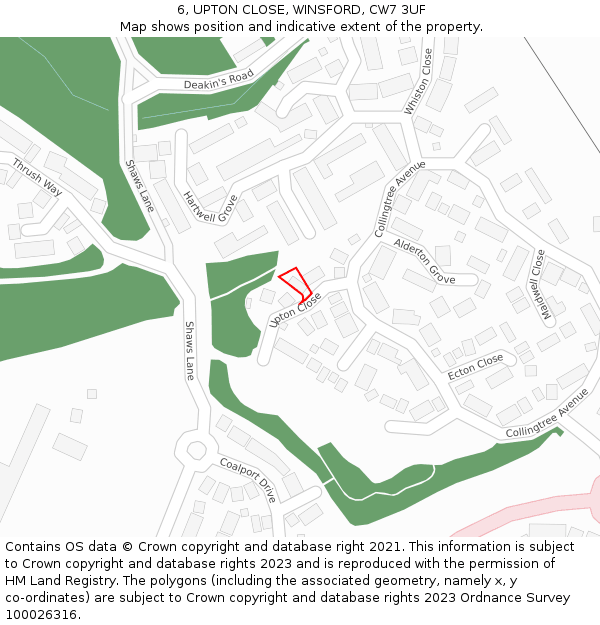 6, UPTON CLOSE, WINSFORD, CW7 3UF: Location map and indicative extent of plot