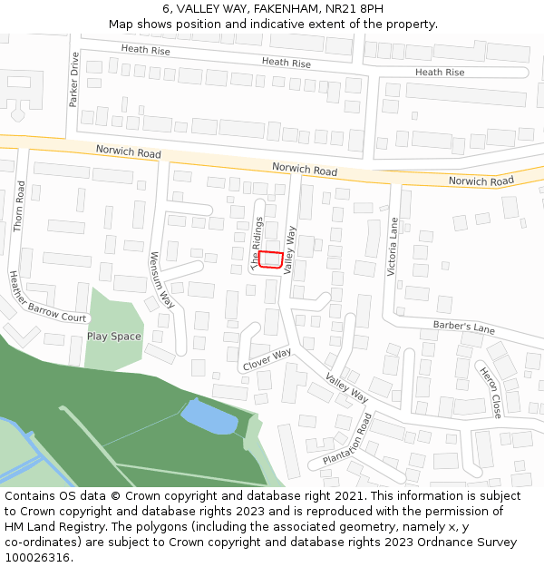 6, VALLEY WAY, FAKENHAM, NR21 8PH: Location map and indicative extent of plot