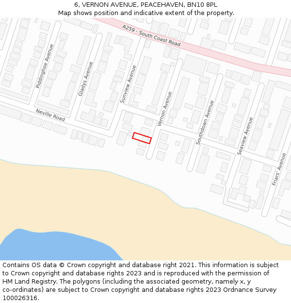 6, VERNON AVENUE, PEACEHAVEN, BN10 8PL: Location map and indicative extent of plot