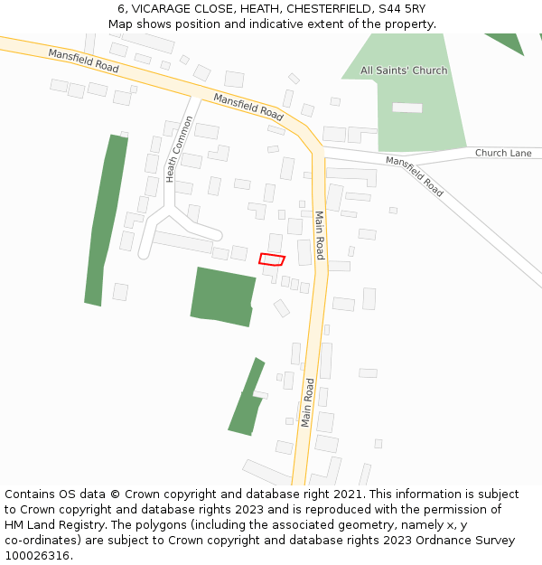 6, VICARAGE CLOSE, HEATH, CHESTERFIELD, S44 5RY: Location map and indicative extent of plot