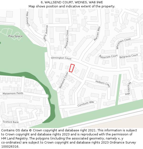 6, WALLSEND COURT, WIDNES, WA8 9WE: Location map and indicative extent of plot