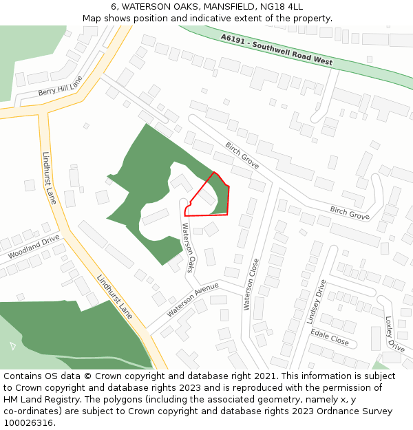 6, WATERSON OAKS, MANSFIELD, NG18 4LL: Location map and indicative extent of plot