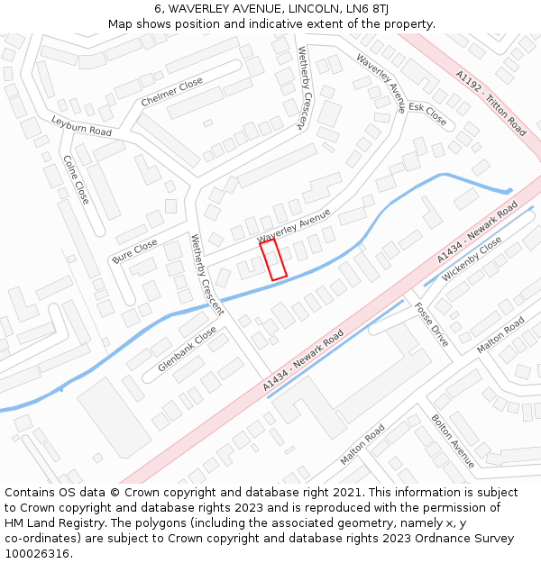 6, WAVERLEY AVENUE, LINCOLN, LN6 8TJ: Location map and indicative extent of plot