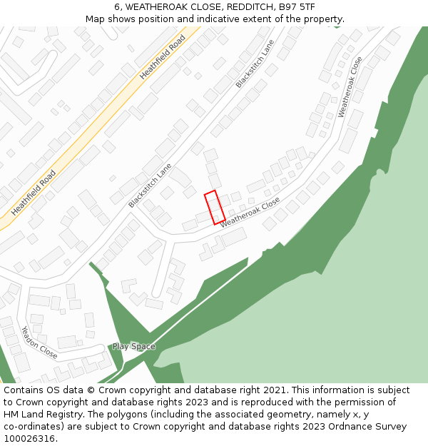 6, WEATHEROAK CLOSE, REDDITCH, B97 5TF: Location map and indicative extent of plot