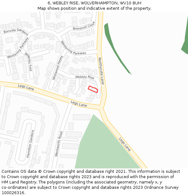 6, WEBLEY RISE, WOLVERHAMPTON, WV10 8UH: Location map and indicative extent of plot